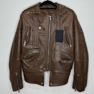 EZR Leather Biker Jacket Brown Women’s Medium